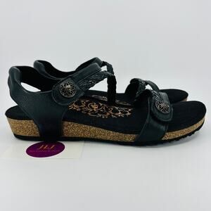 Aetrex Women's Jillian Black Braided Quarter Strap Comfort Sandals Size 10